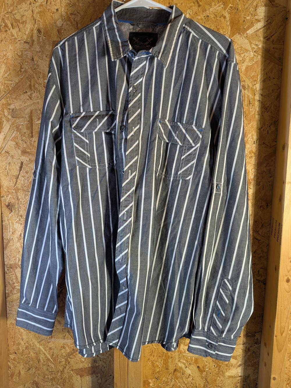 Men's Long-Sleeve Striped Shirt - Gray with White Stripes
